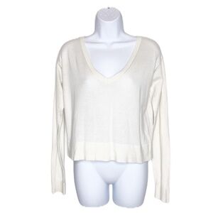 Express | Ivory Cropped Top w/Keyhole Zip Back | S